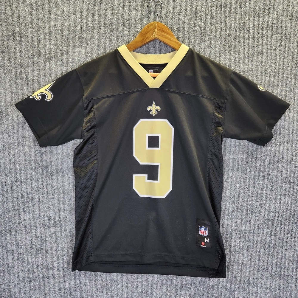 New Orleans Saints Jersey Boys Medium Black NFL Football Brees 9 Team Apparel